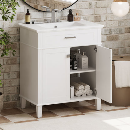 Mueble de baño con lavabo de cerámica, puerta de cierre suave y estantes ajustables