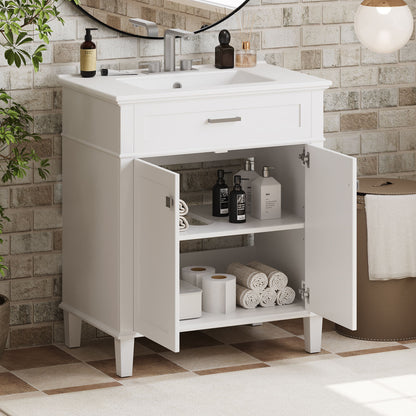 Mueble de baño con lavabo de cerámica, puerta de cierre suave y estantes ajustables