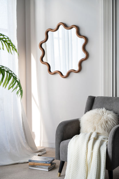 Espejo de madera con marco único, espejo de pared para sala de estar, dormitorio y entrada - Marrón