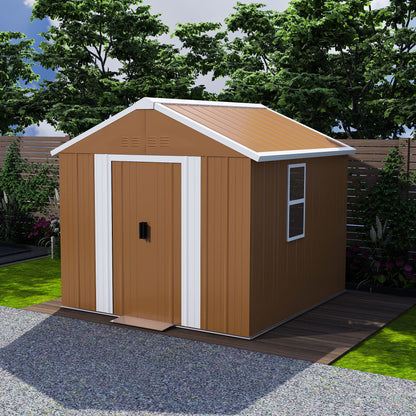 Heavy Duty Metal Storage Shed With Windows, Lockable Door & Ventilation, Weatherproof Outdoor Garden Shed For Backyard, Brown Iron 6X4 Ft