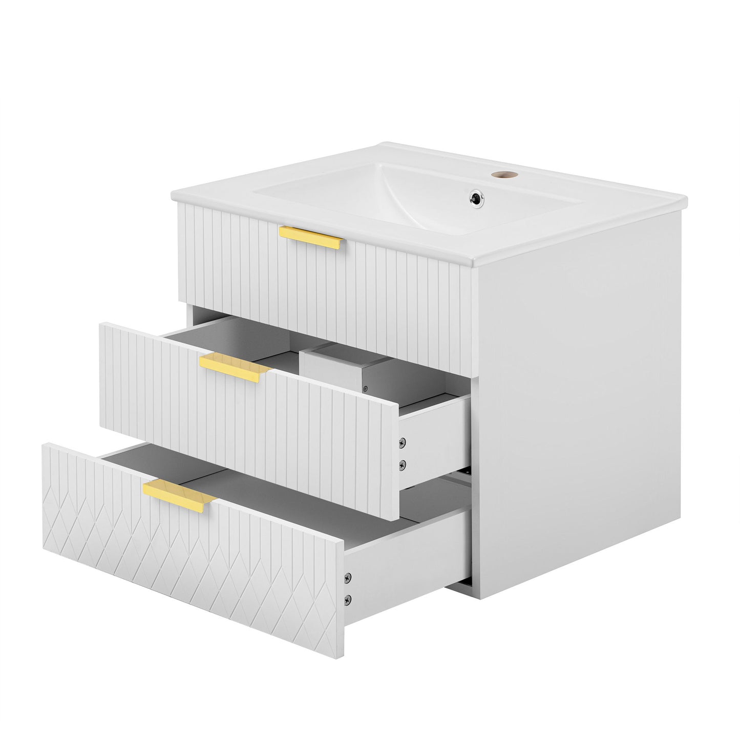 Modern Floating Bathroom Cabinet With Basin Sink And Side Storage, Rectangular Vanity