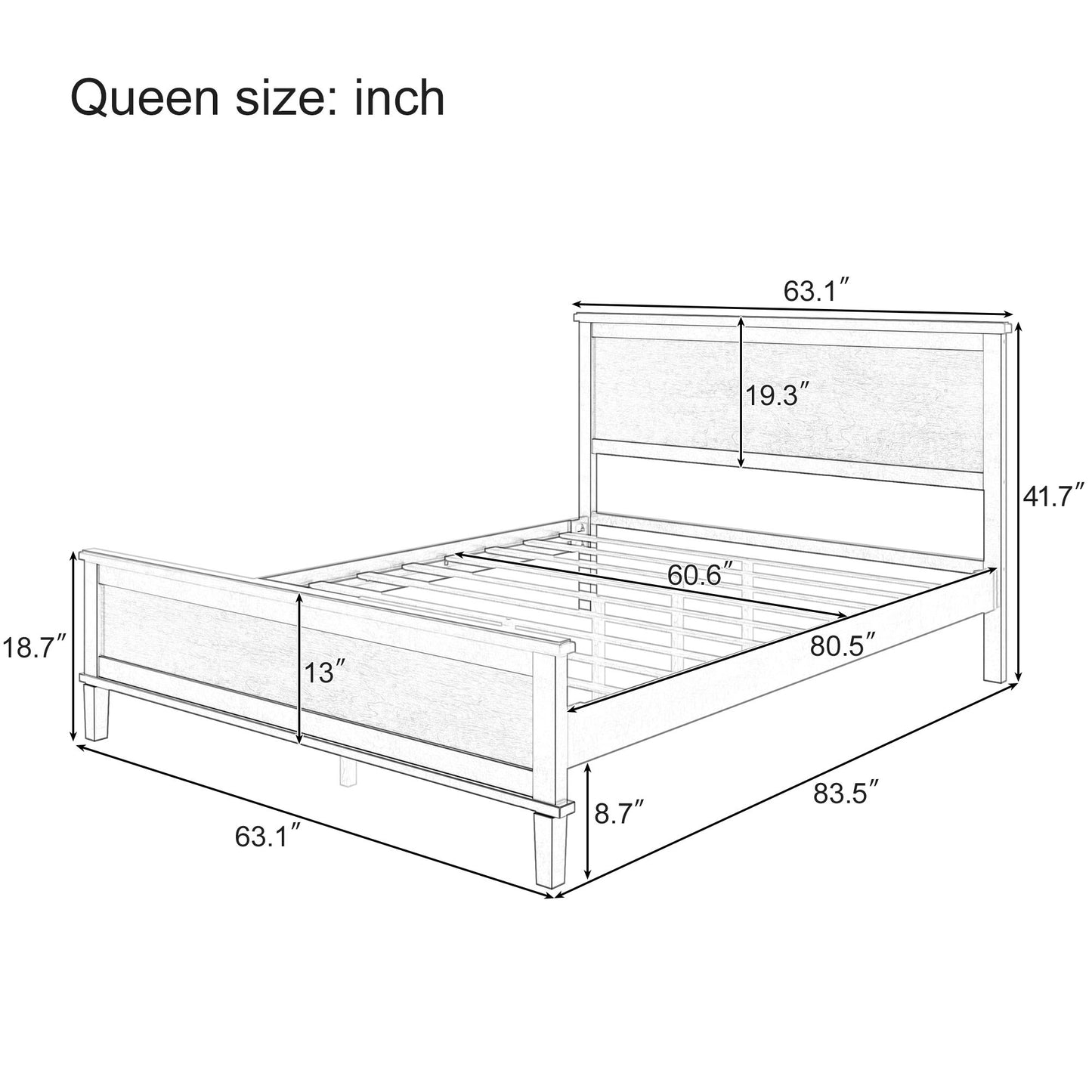 Queen Size Platform Bed With Tapered Pine Legs, No Box Spring Needed - White