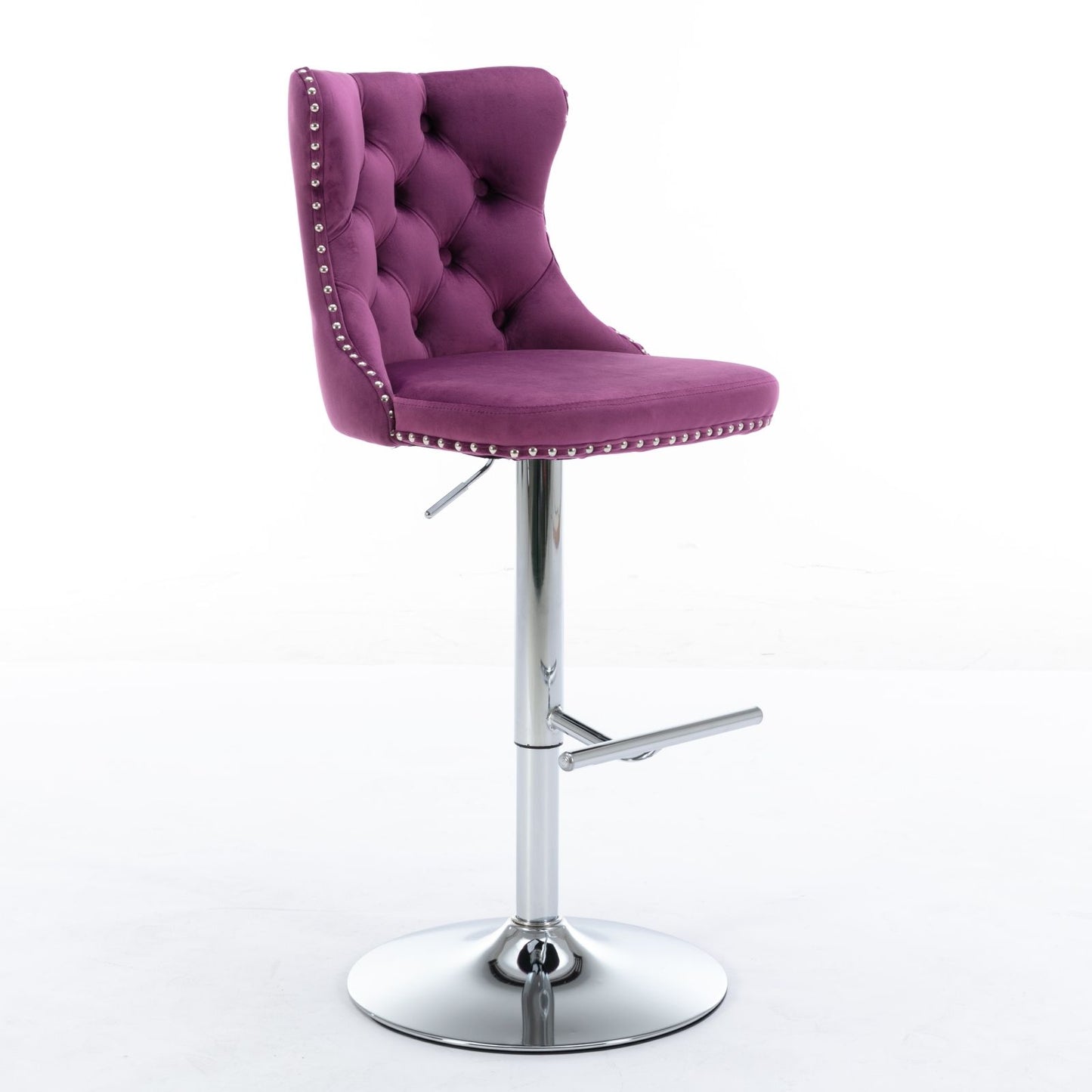 Taburetes giratorios de terciopelo con altura de asiento ajustable de 63 a 84 cm. Modernos taburetes de bar con base cromada y tapizados, cómodos y capitoné para el hogar, el pub y la isla de cocina (juego de 2).