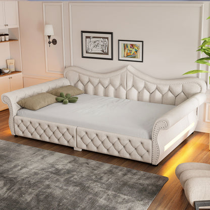 Upholstered Daybed With LED Lighting And Nailhead Trim