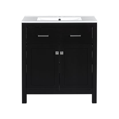 Bathroom Vanity With Ceramic Sink, Modern Single Bathroom Cabinet With 2 Doors And A Shelf, Soft Close Doors