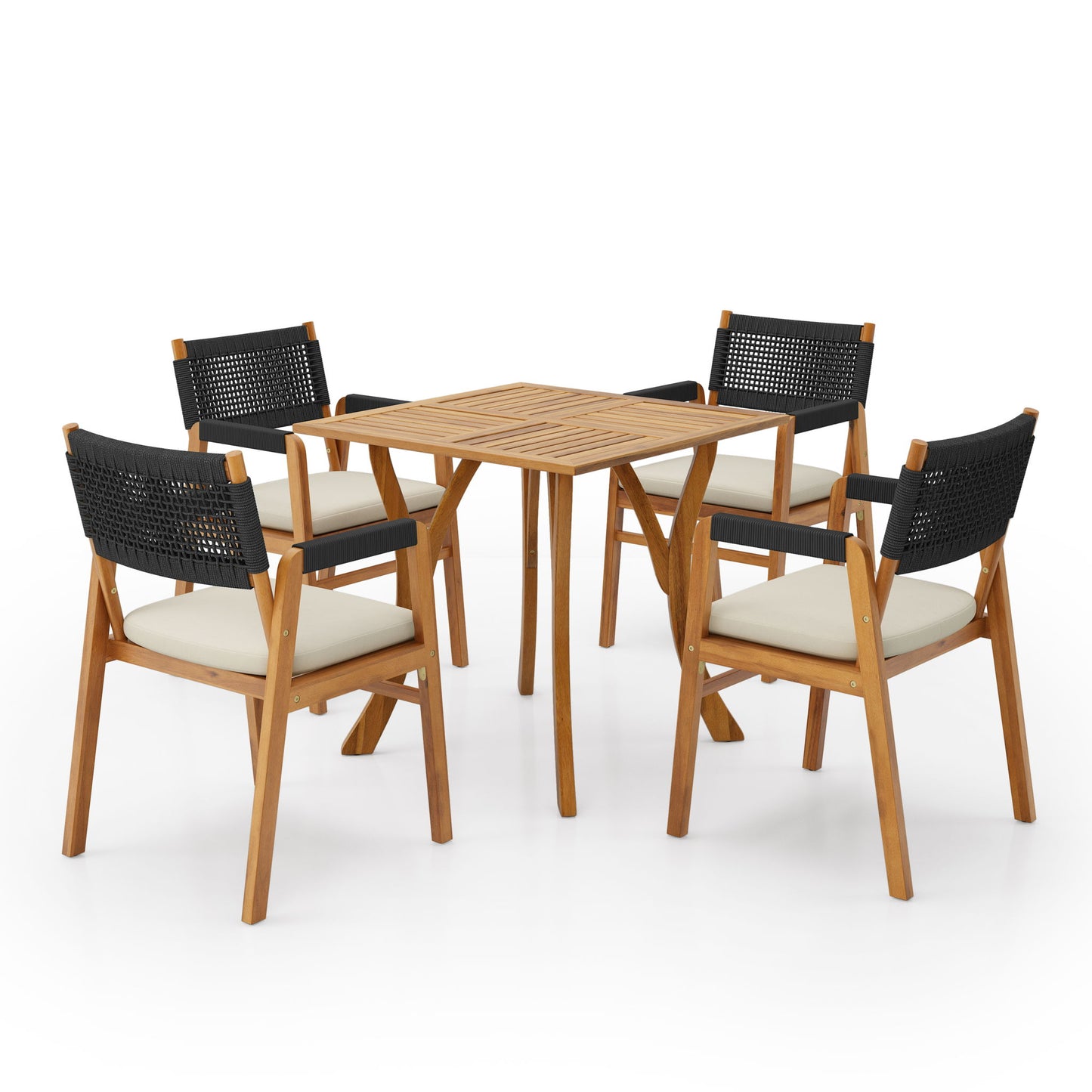 Outdoor Rustic Patio Acacia Bistro Set With Cushions