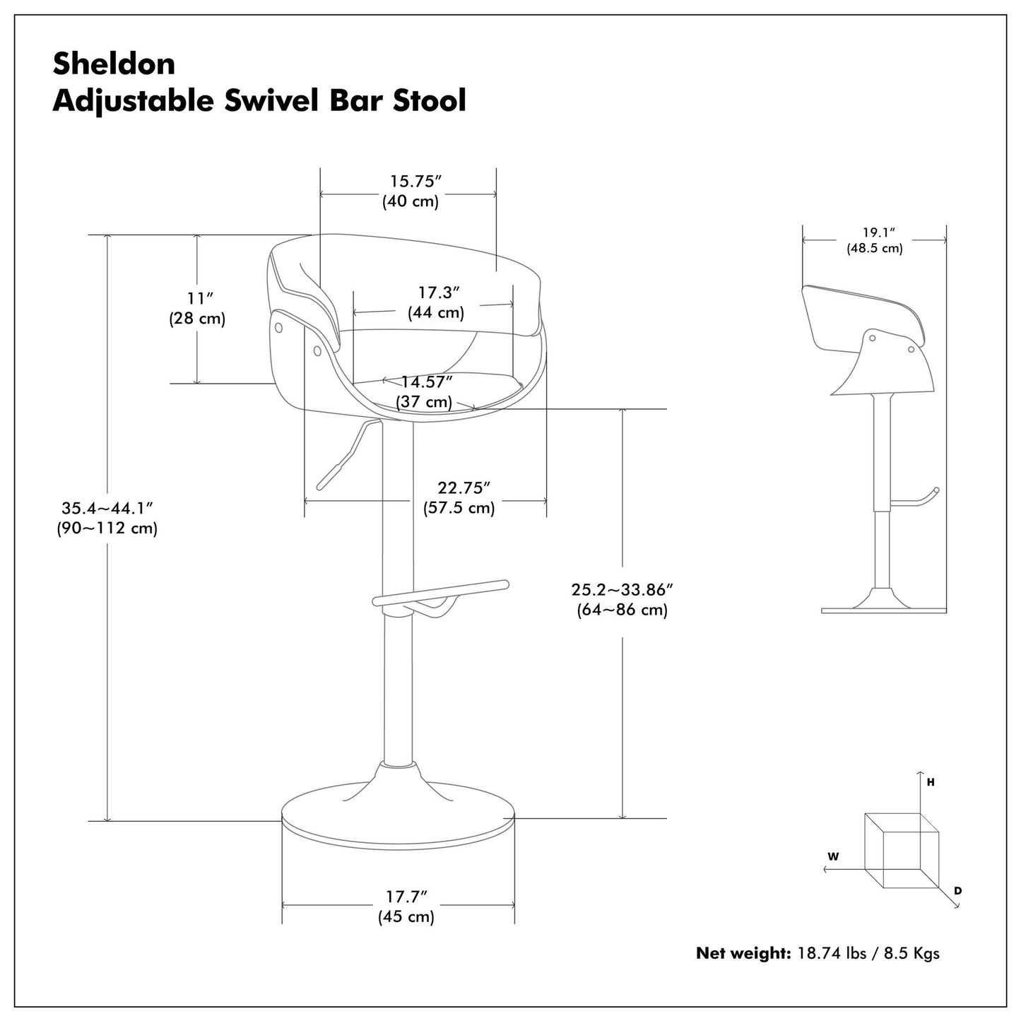 Sheldon - Taburete de bar giratorio ajustable y tapizado