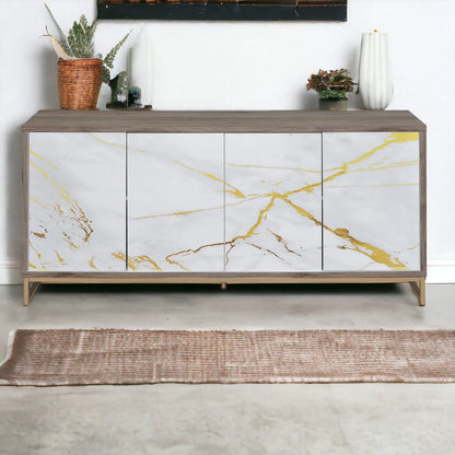 Paavan - Mueble consola - Blanco / ChampánChampagne