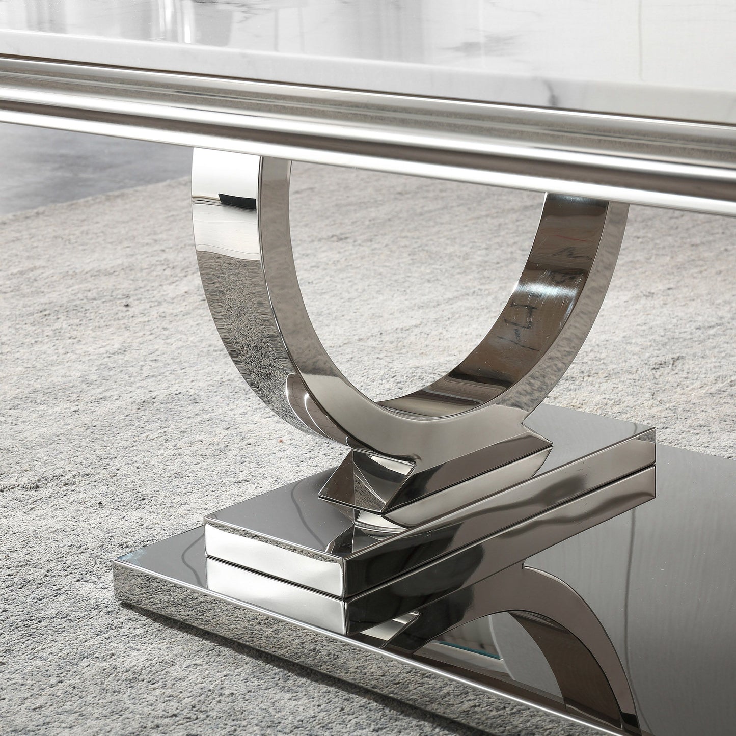 Modern Rectangular Marble Printing Coffee Table, U-Shape Stainless Steel Base With Mirrored Finish