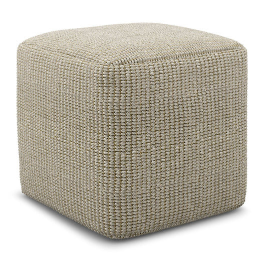 Zelma - Puf cuadrado tejido para exterior/interior - Crema/Natural