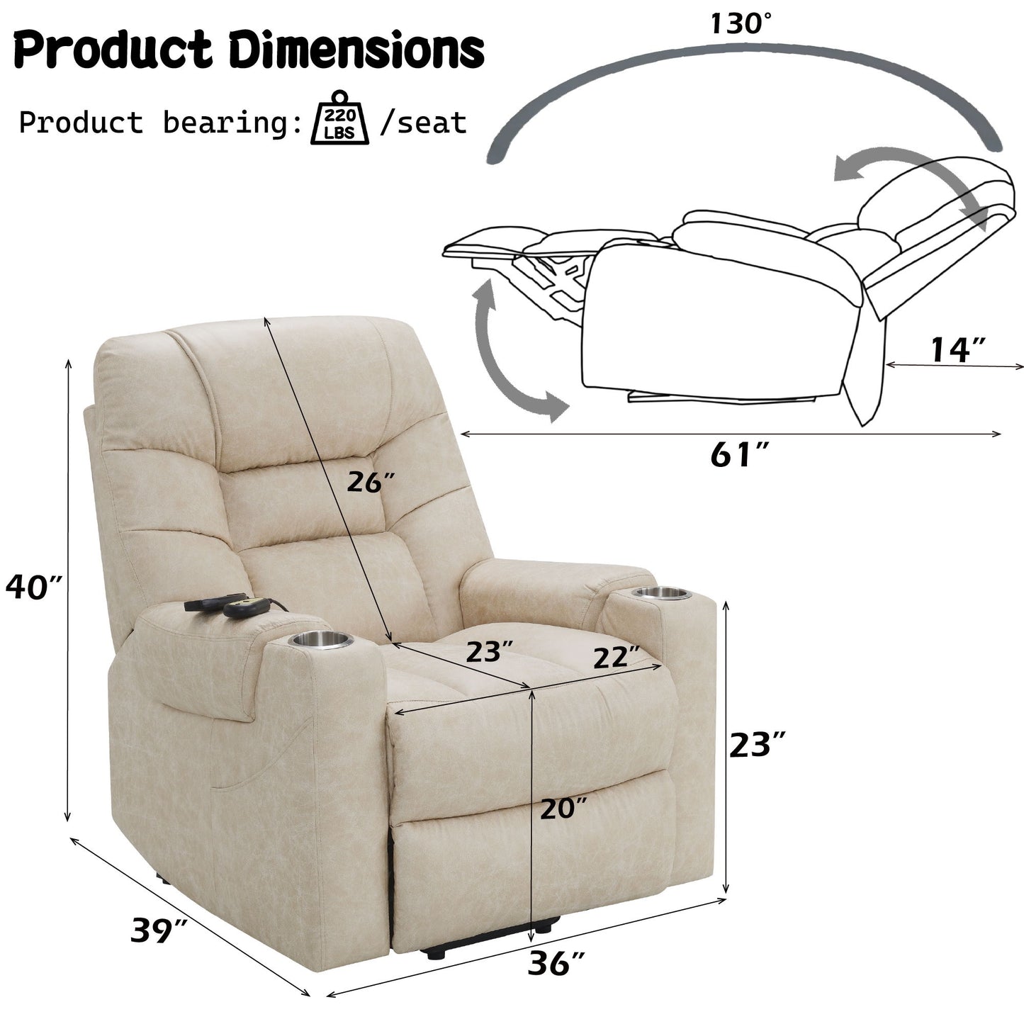 Nairi - Sillón reclinable de cuero Aire Power Motion con función de masaje, calefacción y elevación - Marfil