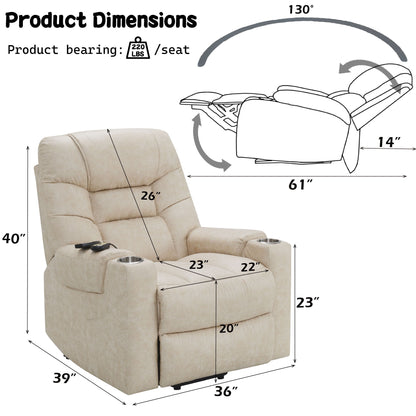 Nairi - Sillón reclinable de cuero Aire Power Motion con función de masaje, calefacción y elevación - Marfil