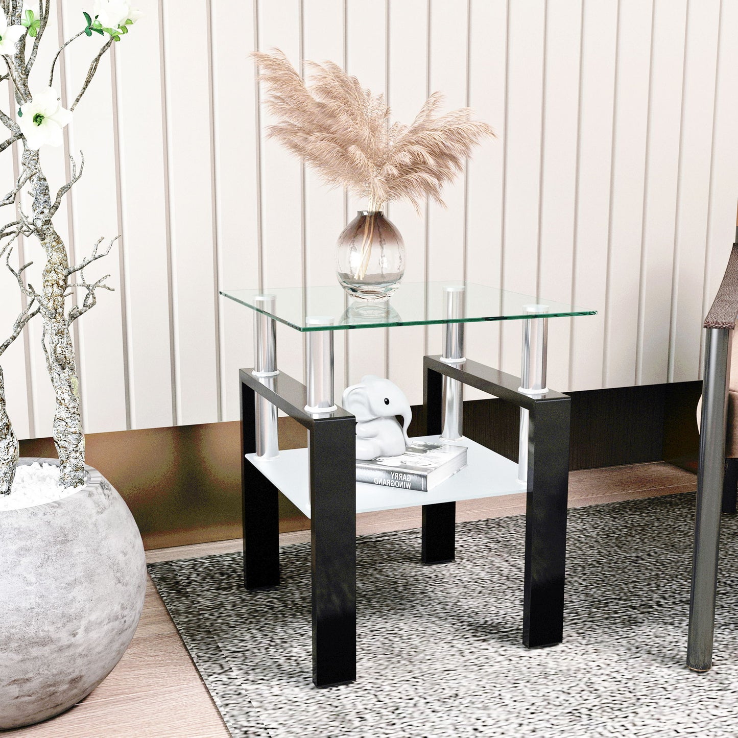 Mesa de centro moderna de vidrio templado, mesa auxiliar cuadrada para sala de estar