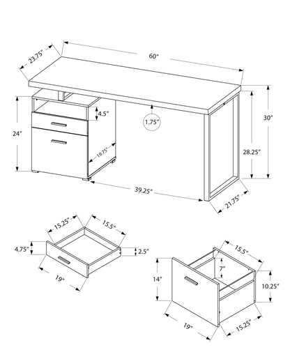 Escritorio para computadora de oficina en casa, portátil, configuración izquierda-derecha, cajones de almacenamiento, contemporáneo y moderno.