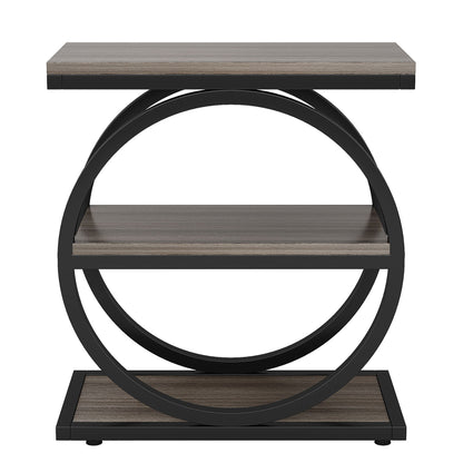 Industrial Narrow End Table With 3 Shelves