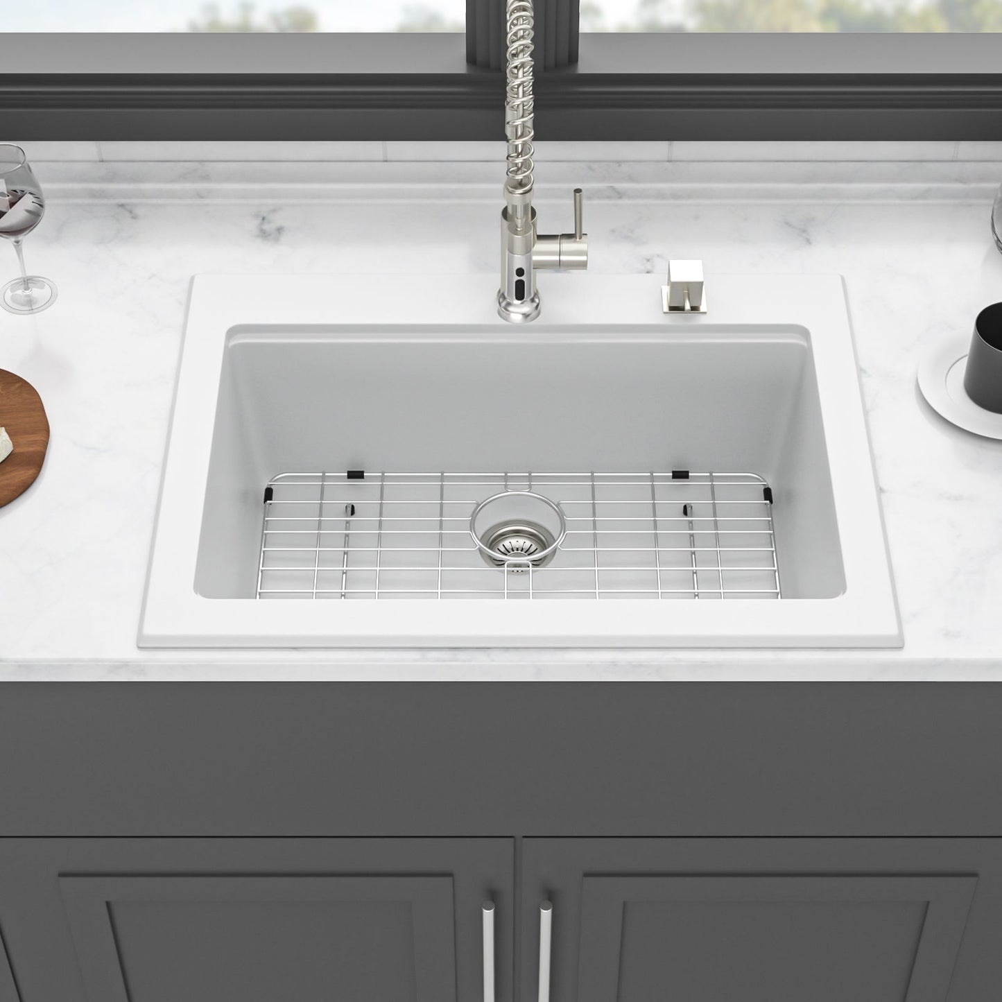Quartz Kitchen Sink 30" X 22" Granite Composite Workstation Drop In Sink - White