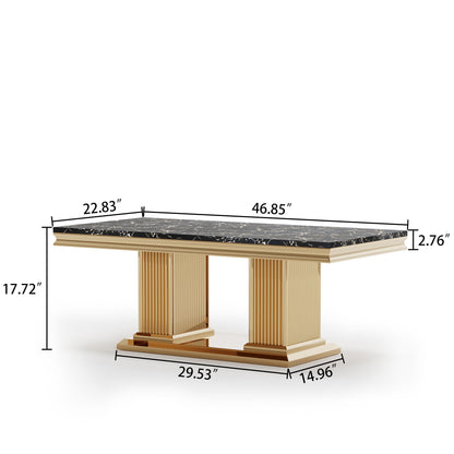 Marble Printed Top Rectangular Table, Stainless Steel Base With Mirrored Finish