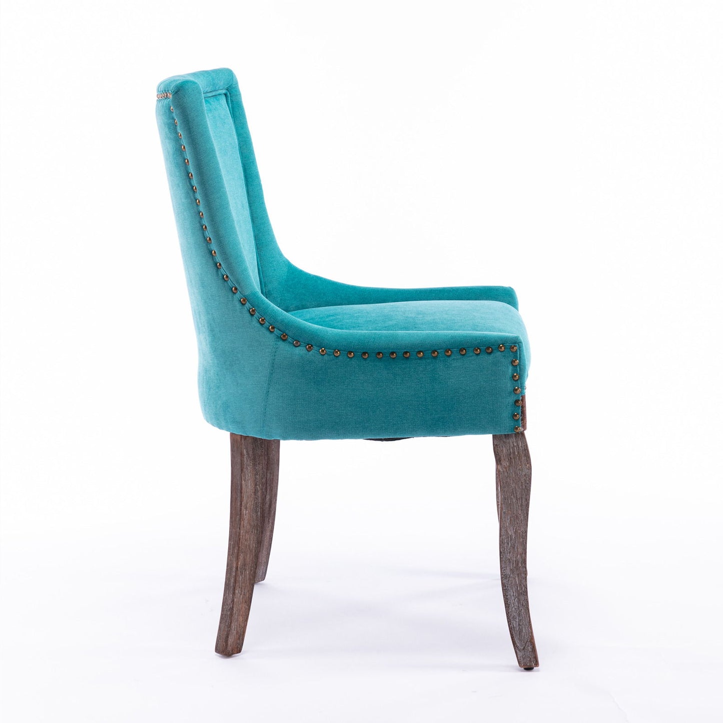 Silla de comedor Ultra Side, de tela gruesa, con patas de madera maciza en tonos neutros y tachuelas de bronce (juego de 2)
