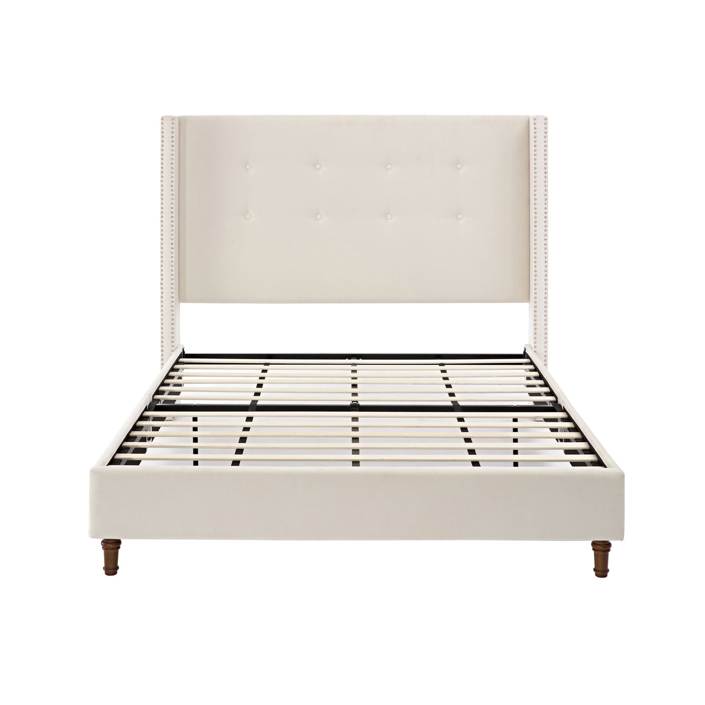Peyton - Cama tapizada con cabecera de 137 cm de alto y capitoné tradicional abotonado a mano