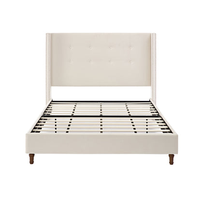 Peyton - Cama tapizada con cabecera de 137 cm de alto y capitoné tradicional abotonado a mano
