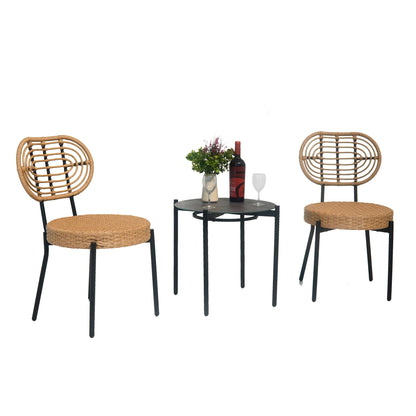 3 piezas de muebles de mimbre de lujo para exterior, estilo bistró, mesa y silla, tejido de mimbre de polietileno resistente a la intemperie, apto para jardín - Negro/Natural