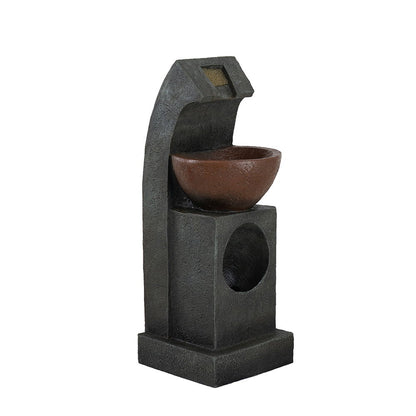 Fuente de agua escultural con cuenco, luz y bomba, para interior y exterior - Marrón/Negro