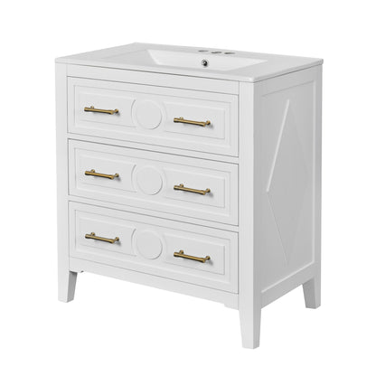 Retro Bathroom Vanity With Sink Combo, Free Standing Single Set With 3 Drawers