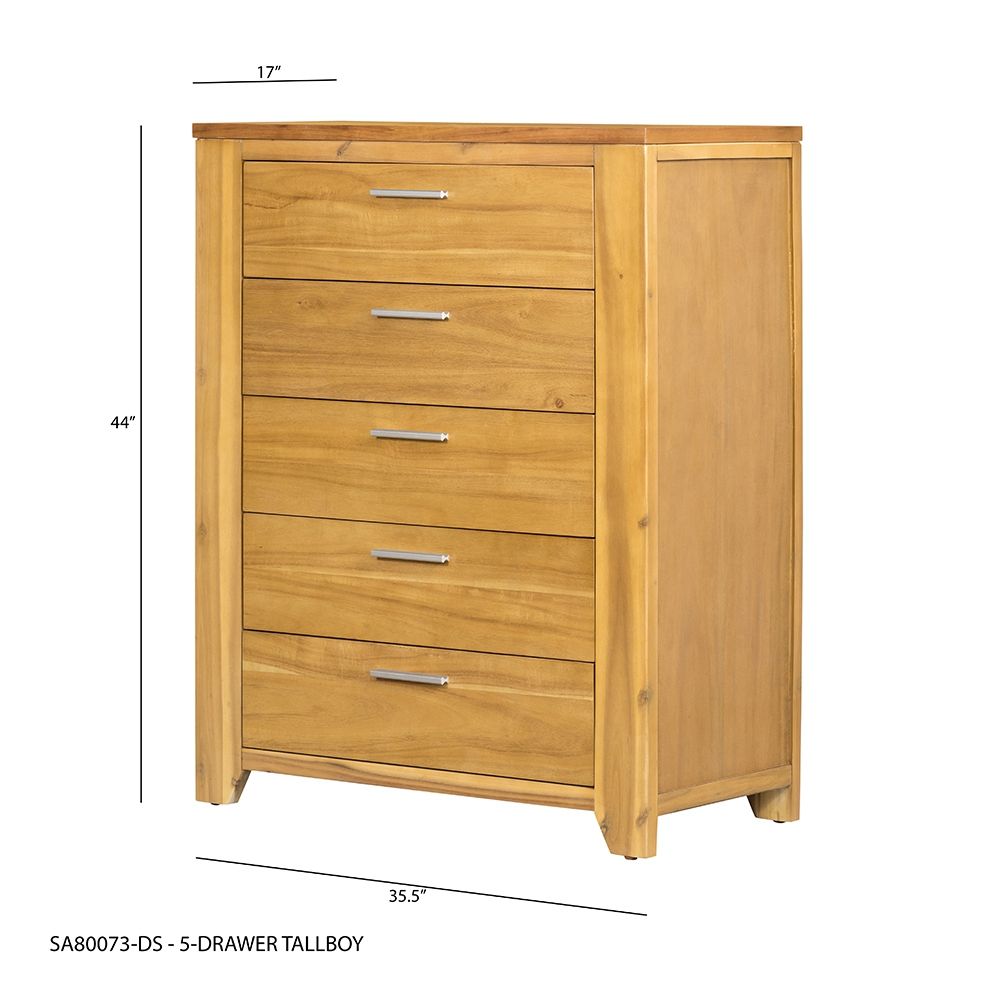 Cómoda de 5 cajones - Madera natural/Marrón