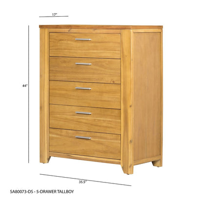 Cómoda de 5 cajones - Madera natural/Marrón