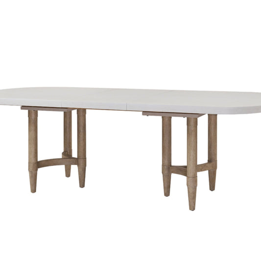 Triad - Mesa de comedor con pedestal doble y hojas - Arena