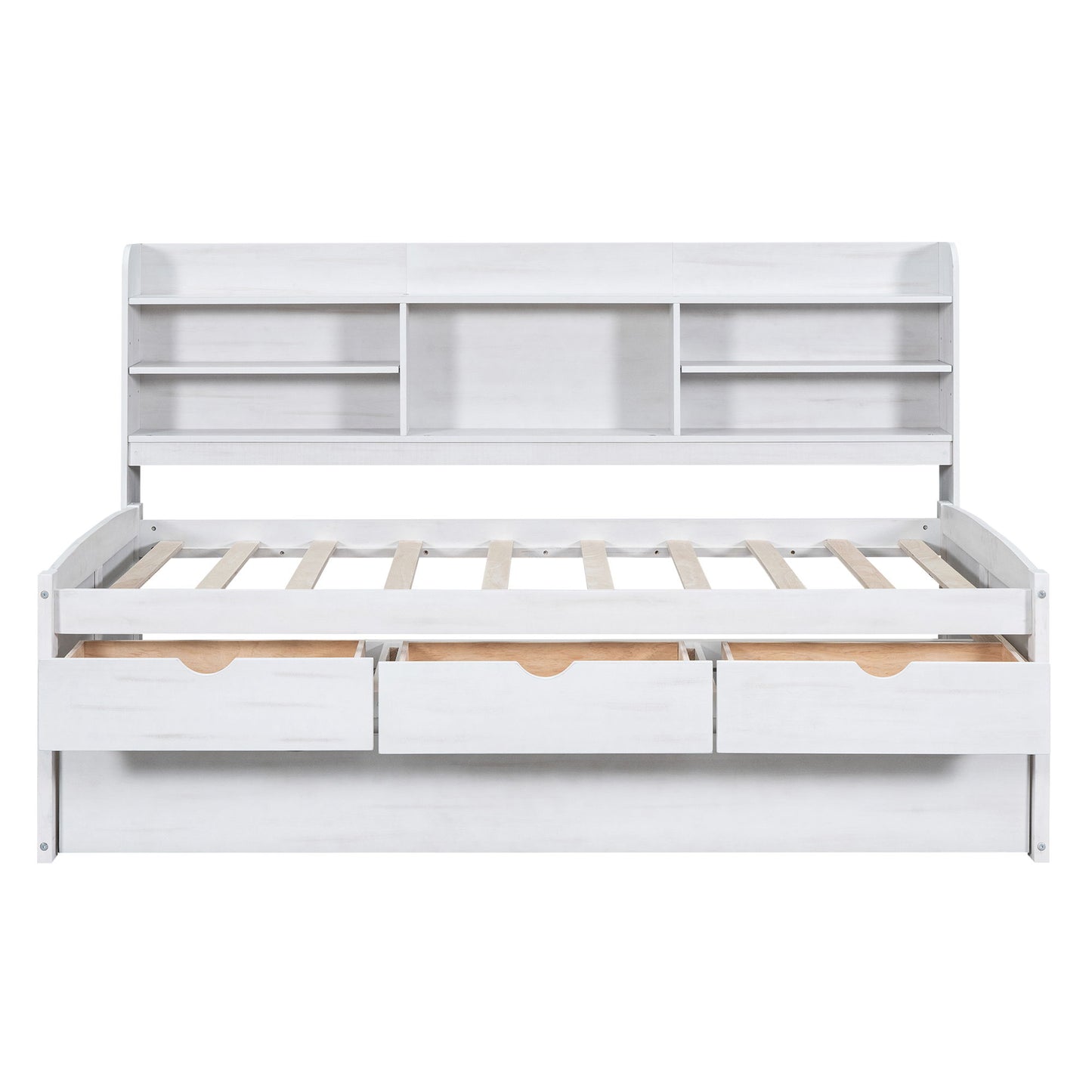 Captain Bed With Built In Bookshelves, 3 Storage Drawers, And Trundle