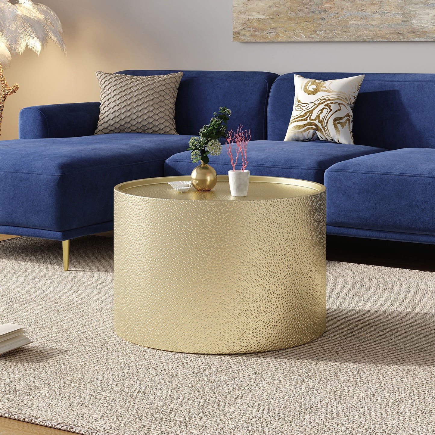 Braeburn - Handcrafted Round Coffee Table Hammered Surface