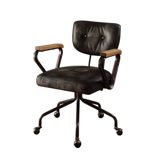 Hallie - Silla de oficina de cuero de grano superior - Negro vintage