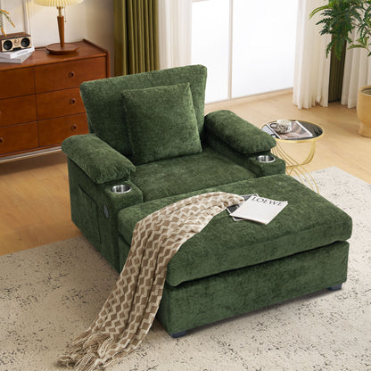 Modern Oversized Chair With Ottoman, Cupholders And USB Charging Ports