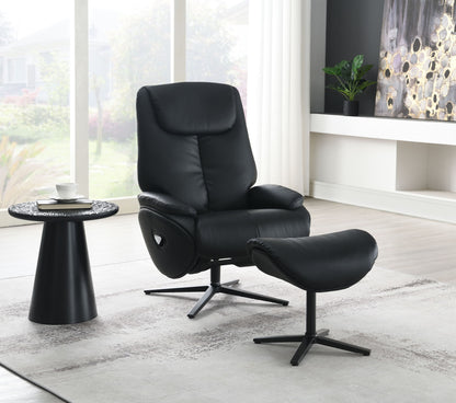 Labotina - Silla decorativa de cuero de grano superior con asiento giratorio y otomana - Negro