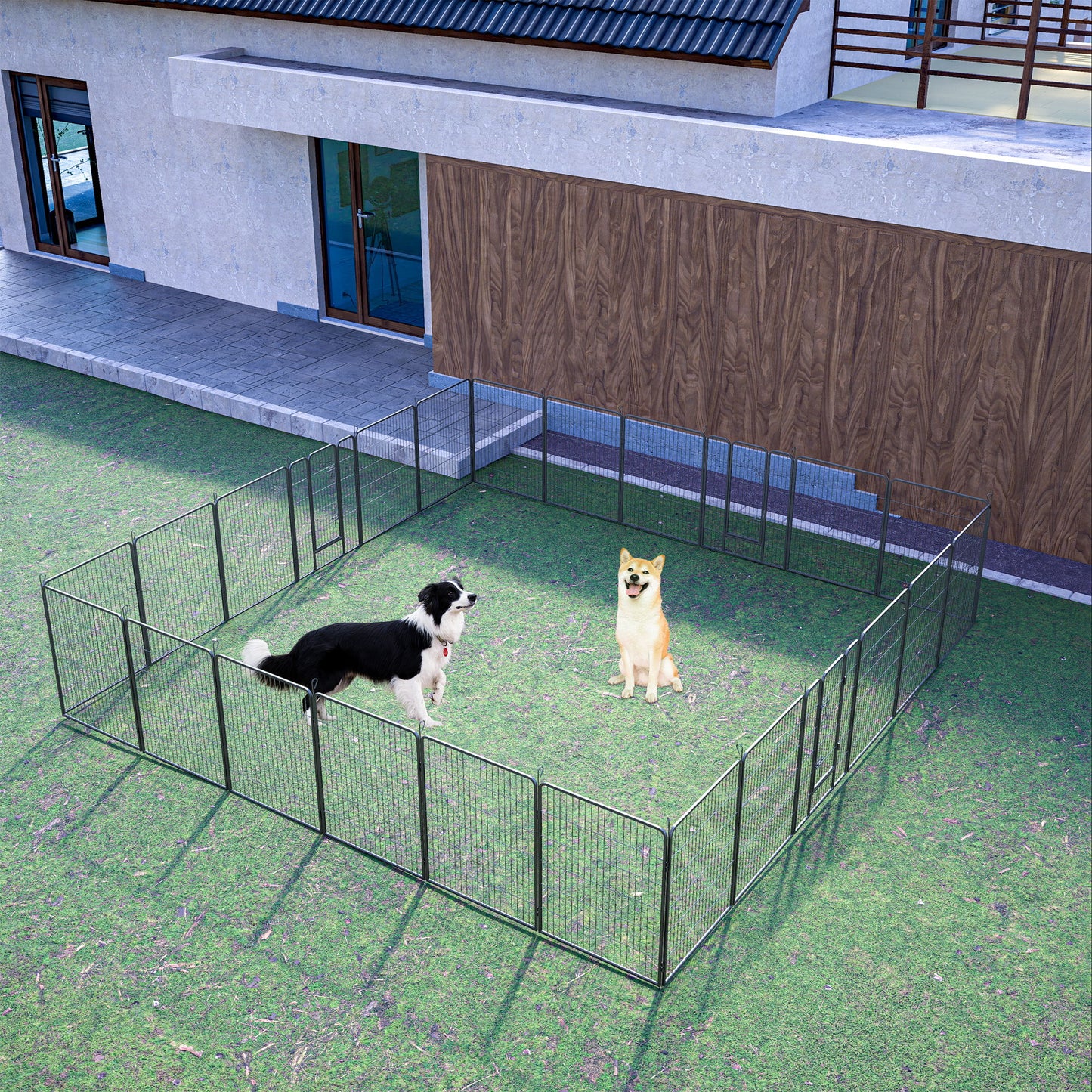 Corrales para perros de exterior con paneles plegables de altura, parque de juegos portátil de metal resistente para perros, cerca antioxidante para ejercicios en interiores con puertas para mascotas, corral de juegos para RV, patio de camping