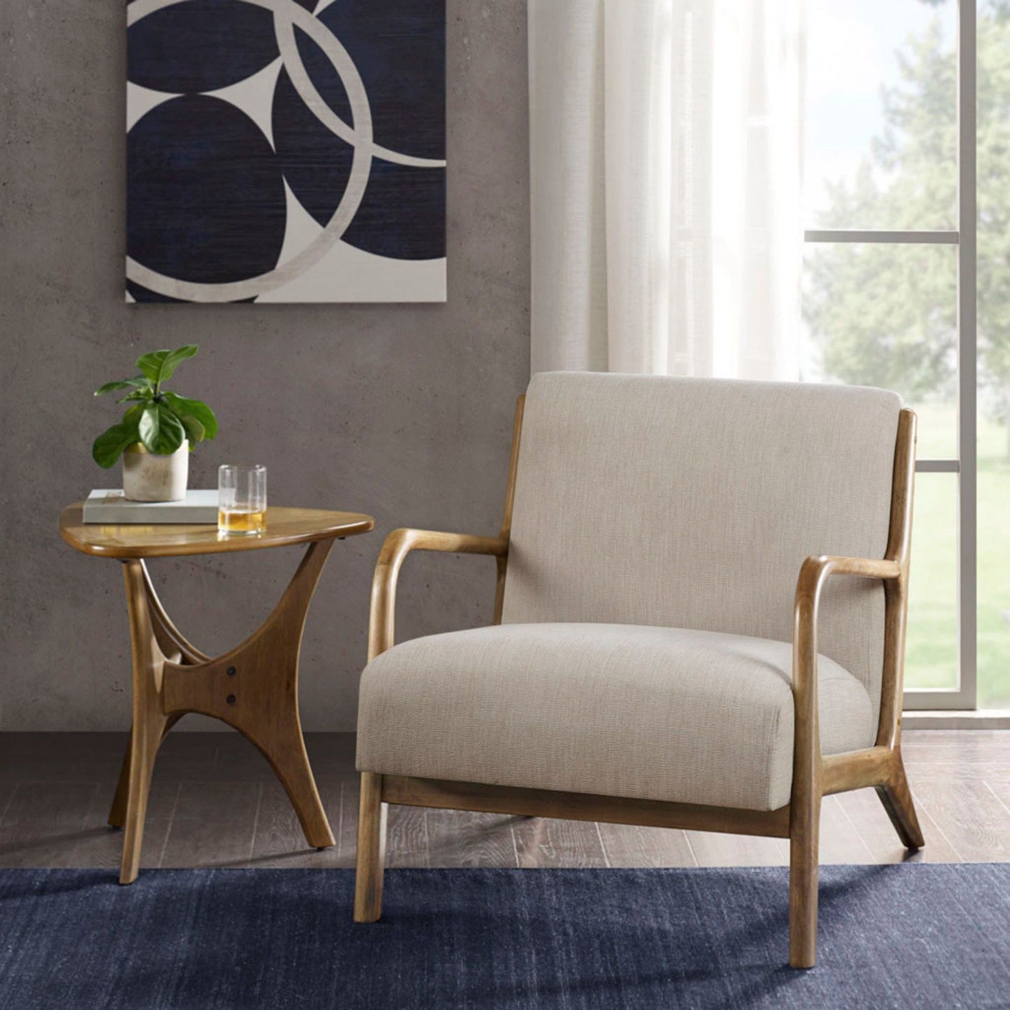 Mid-Century Style Lounge Chair With Upholstered Seat