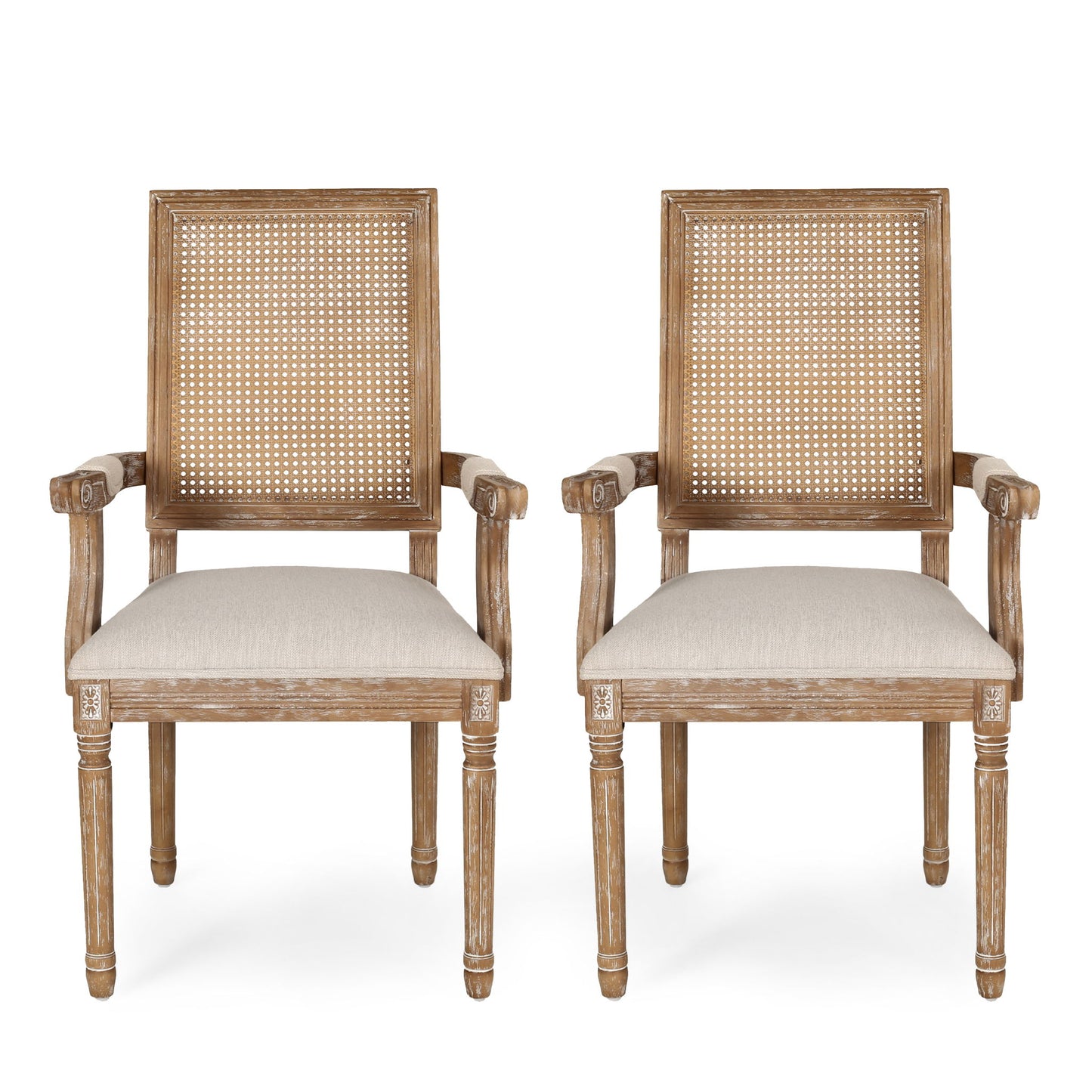 Elegant French Country Style Dining Chair With Cane Backrest
