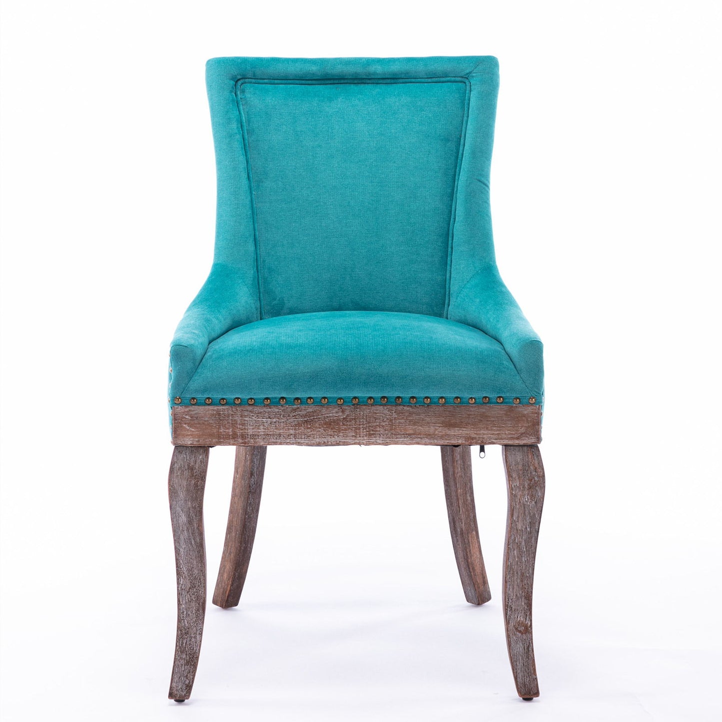 Silla de comedor Ultra Side, de tela gruesa, con patas de madera maciza en tonos neutros y tachuelas de bronce (juego de 2)