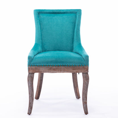 Silla de comedor Ultra Side, de tela gruesa, con patas de madera maciza en tonos neutros y tachuelas de bronce (juego de 2)