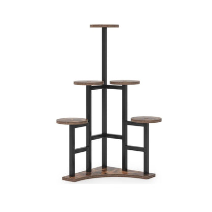 6 Tier Corner Plant Shelf With Frame For Living Room - Rustic Brown