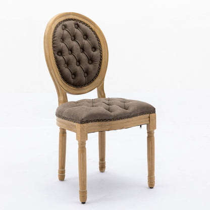 Silla de comedor de estilo francés con marco de madera maciza, pintura antigua, hebillas hechas a mano, cuero sintético de PU, ribete de tachuelas y patas de madera.
