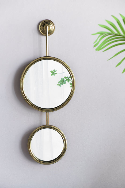 2 espejos circulares para decoración de pared, espejo de pared contemporáneo único para sala de estar, dormitorio y entrada - Dorado
