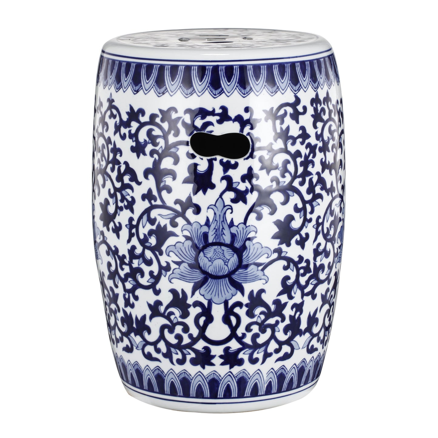 Ceramic Garden Stool, Small Side Tabel - White / Blue
