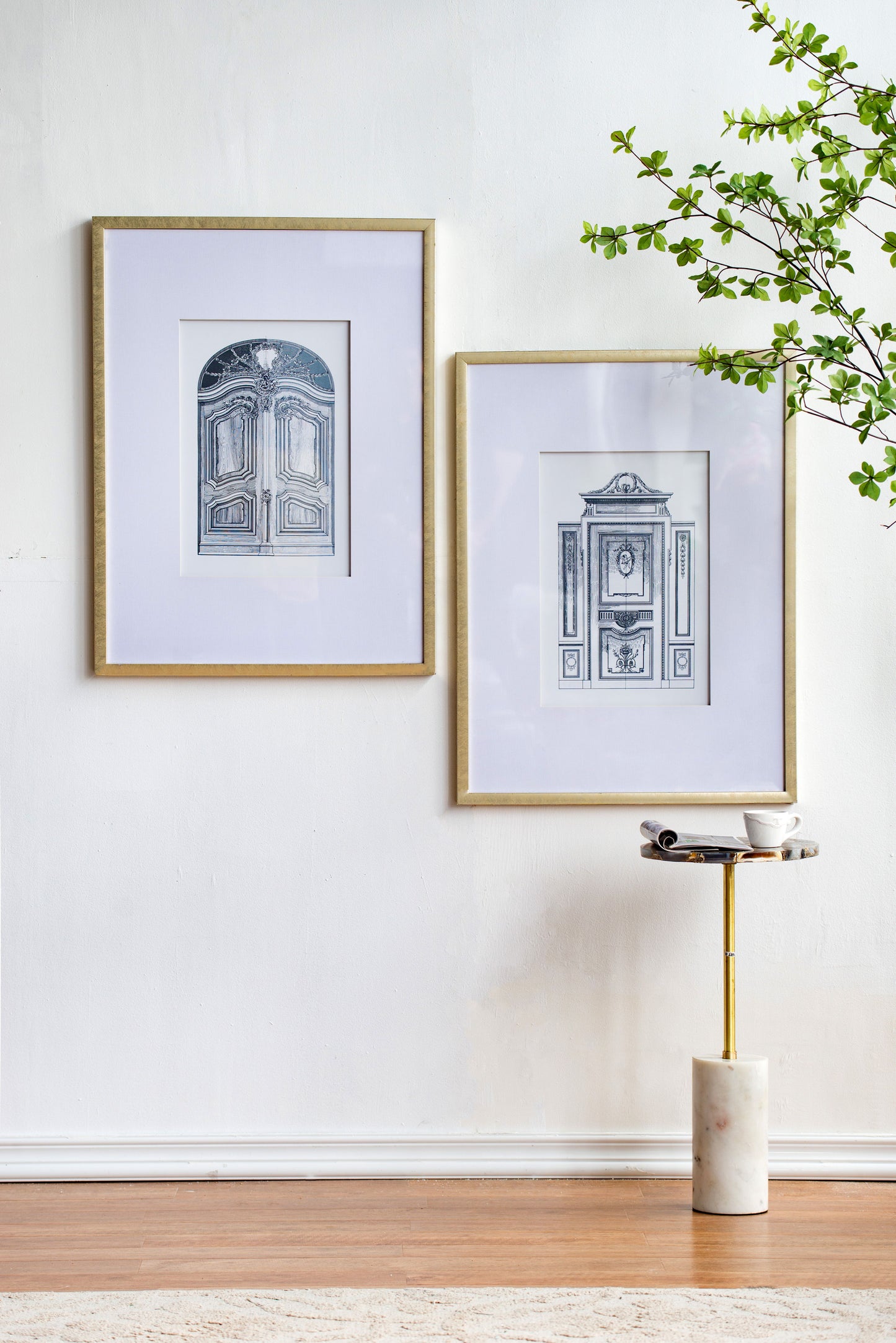 Arte de pared arquitectónico con lápiz falso, decoración de pared decorativa (juego de 2) - Plateado