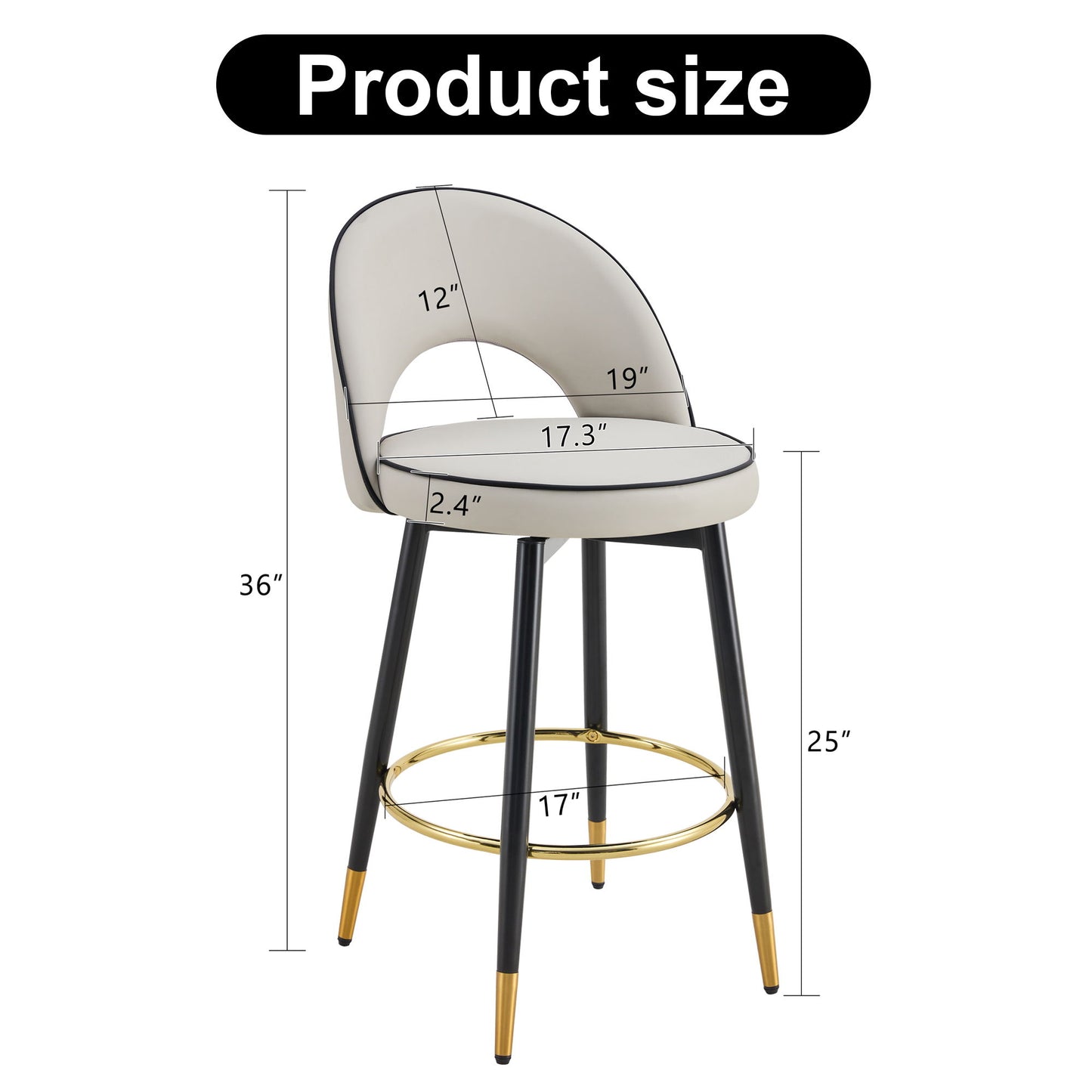Modern Upholstered 360° Rotatable Bar Chair With Metal Legs For Dining Room (Set of 2)