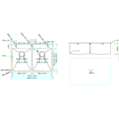 Double Bowl Drop-In Sink With 2 Basins