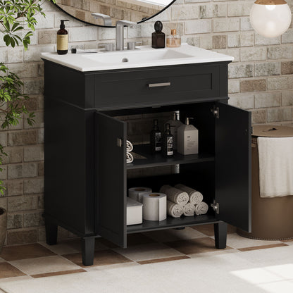 Mueble de baño con lavabo de cerámica, puerta de cierre suave y estantes ajustables