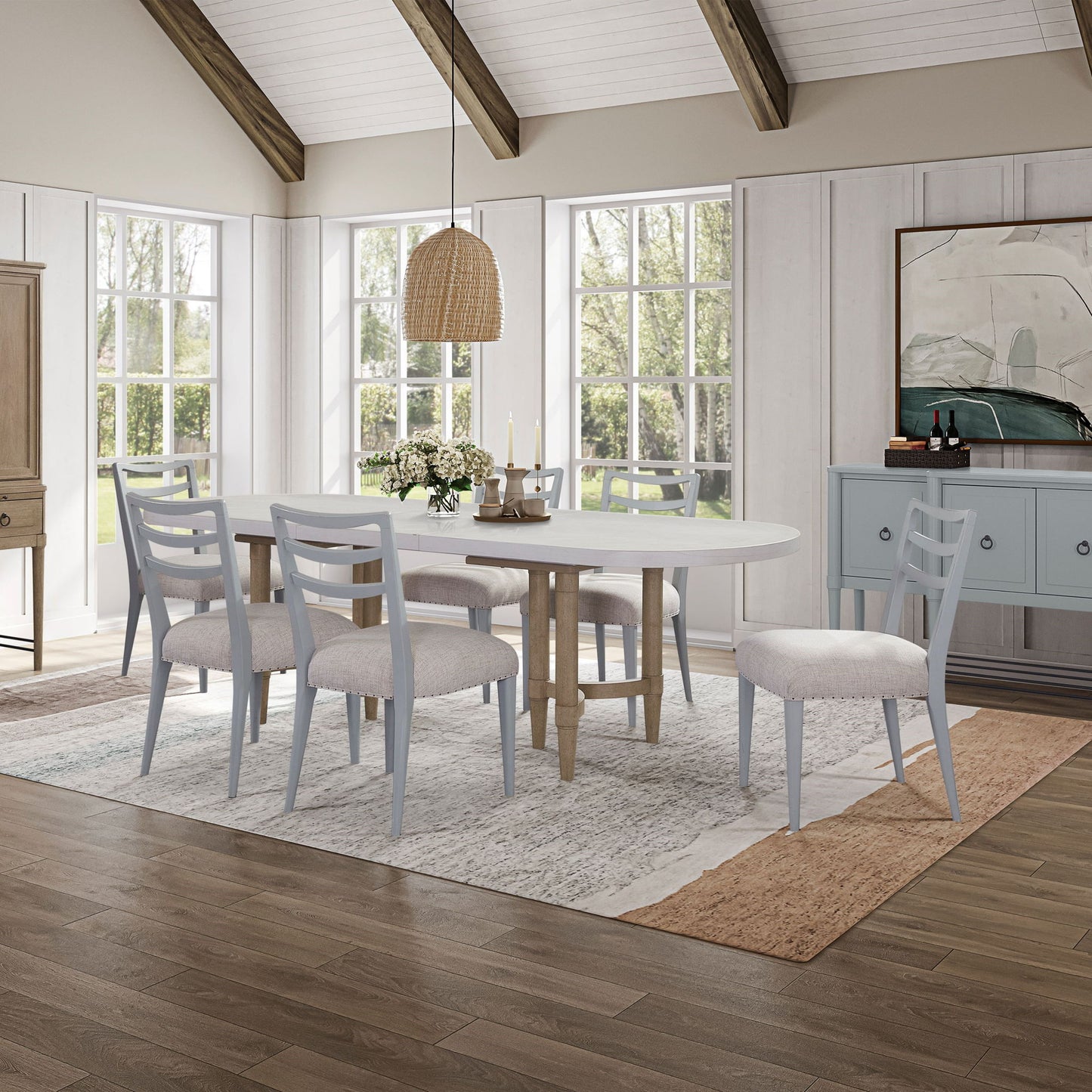 Triad - Mesa de comedor con pedestal doble y hojas - Arena