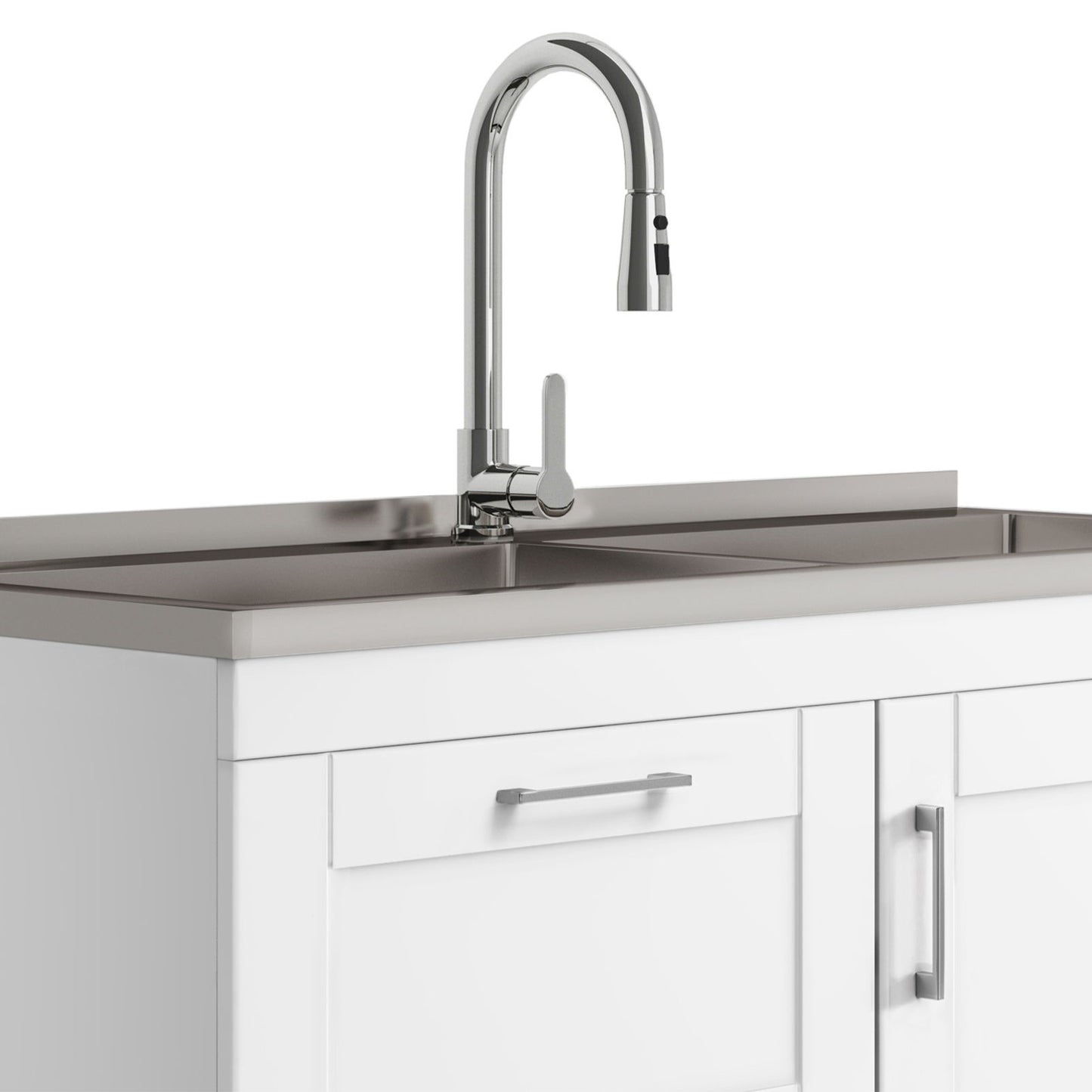Mueble de lavandería moderno y amplio Shaker con grifo y fregadero de acero inoxidable, color blanco